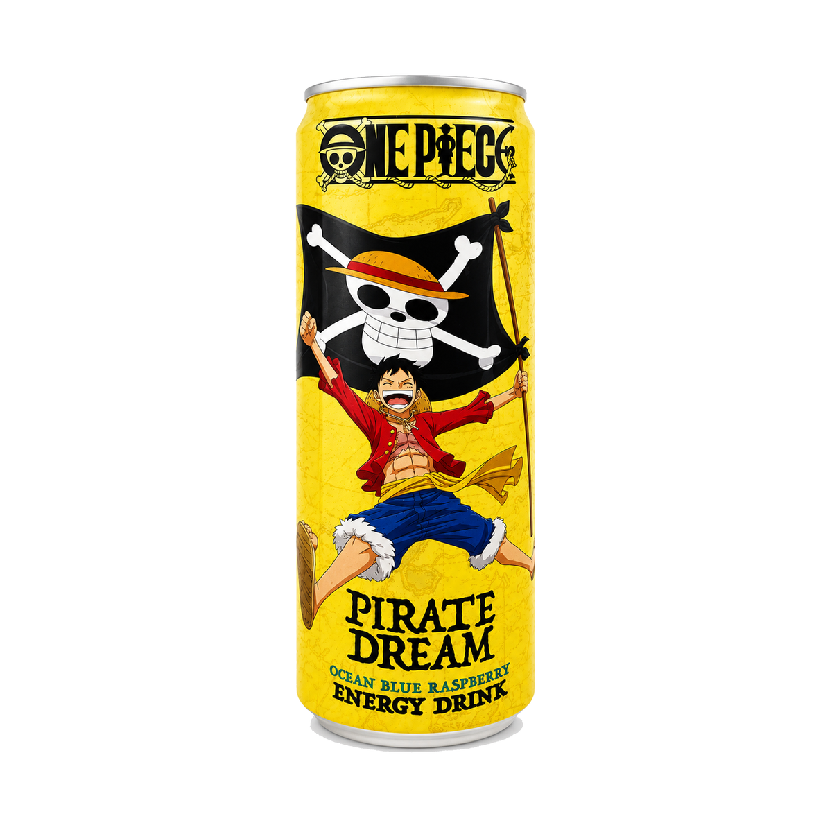 Boston America One Piece Pirate Dream Ocean Blue Raspberry Energy Drink bottle