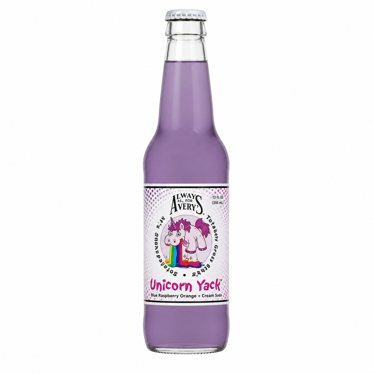 Avery's Unicorn Yack Soda bottle