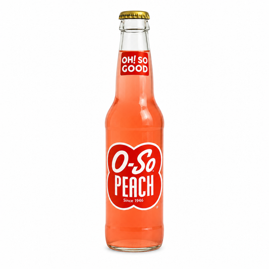 O-SO Peach Soda bottle