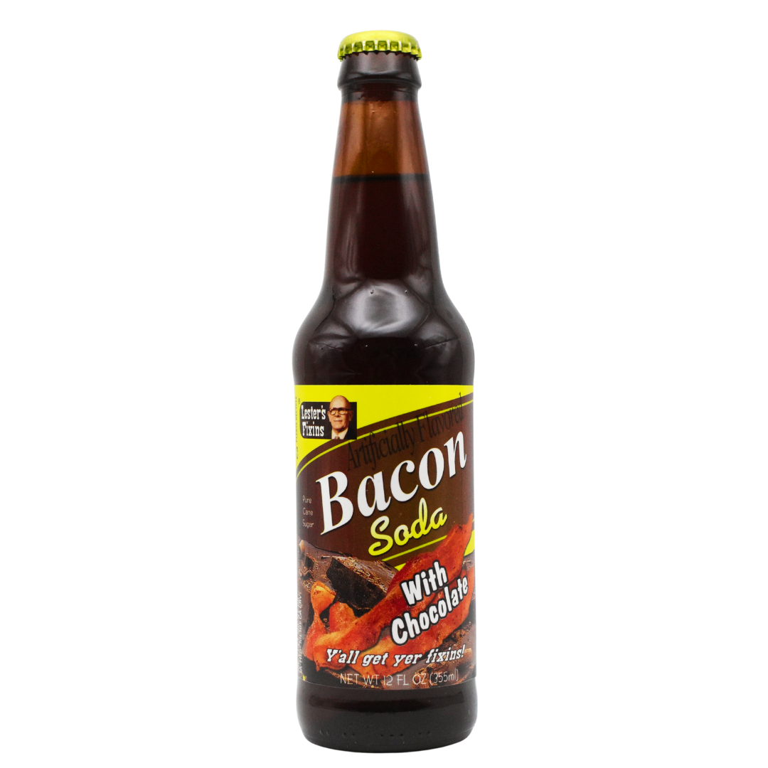 Lester's Fixins Chocolate Bacon Soda bottle