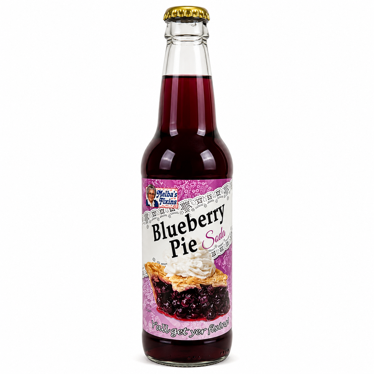 Melba's Fixins Blueberry Pie Soda bottle