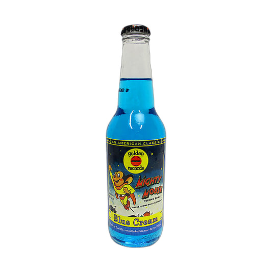 Rocket Fizz Mighty Mouse Blue Cream Soda bottle